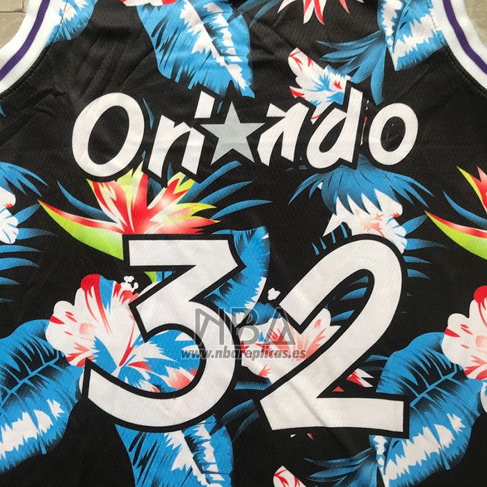 Camiseta Orlando Magic Shaquille O'neal NO 32 Floral Fashion Negro